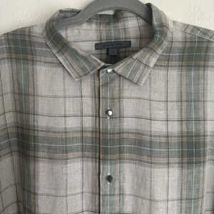 John Varvatos Shirt Mens XL Green Plaid Button Up‎ Lightweight Preppy Flaw